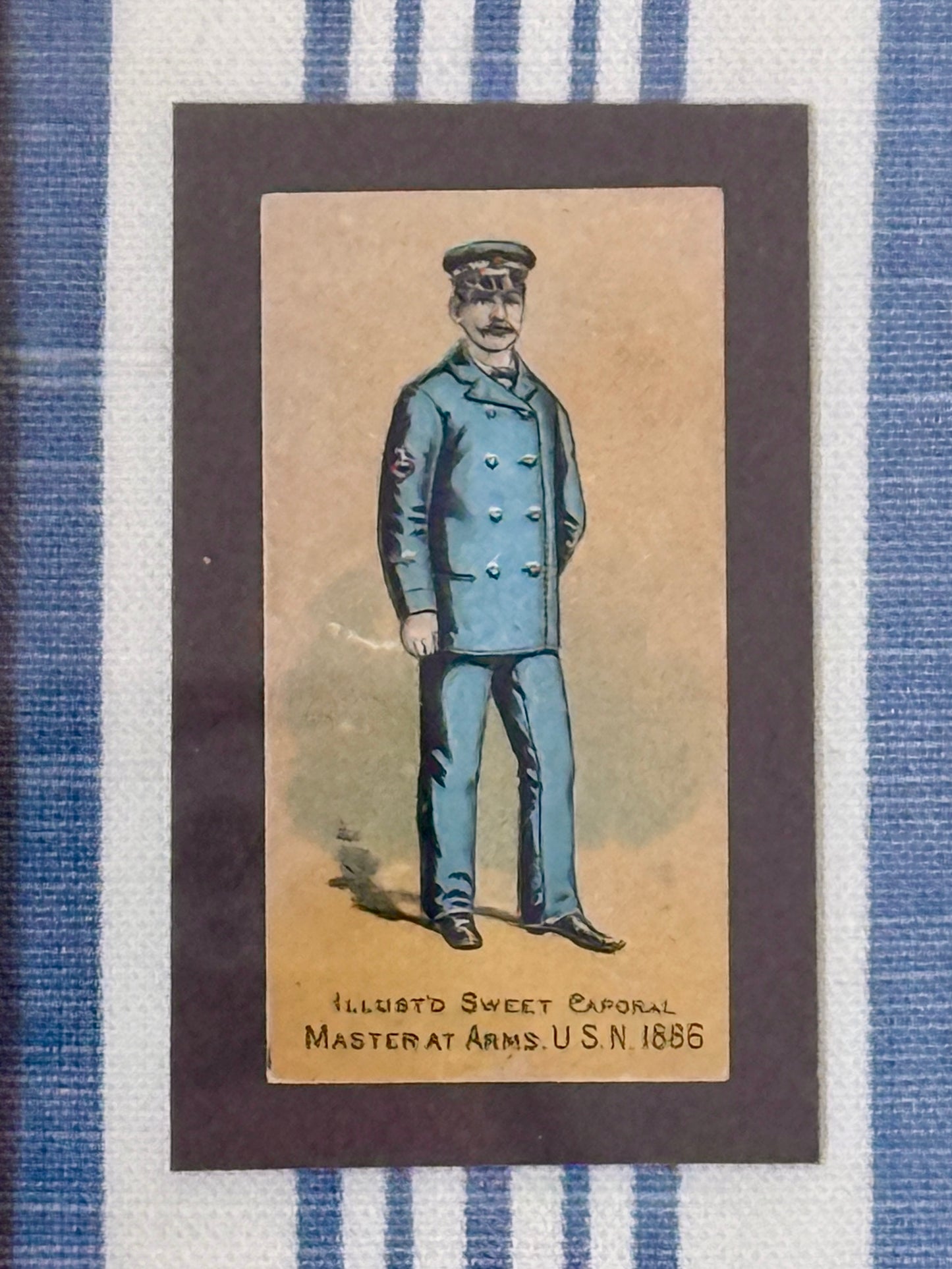 1886 Master of Arms United States Navy Trading Card on Blue White Stripes in Gold Frame