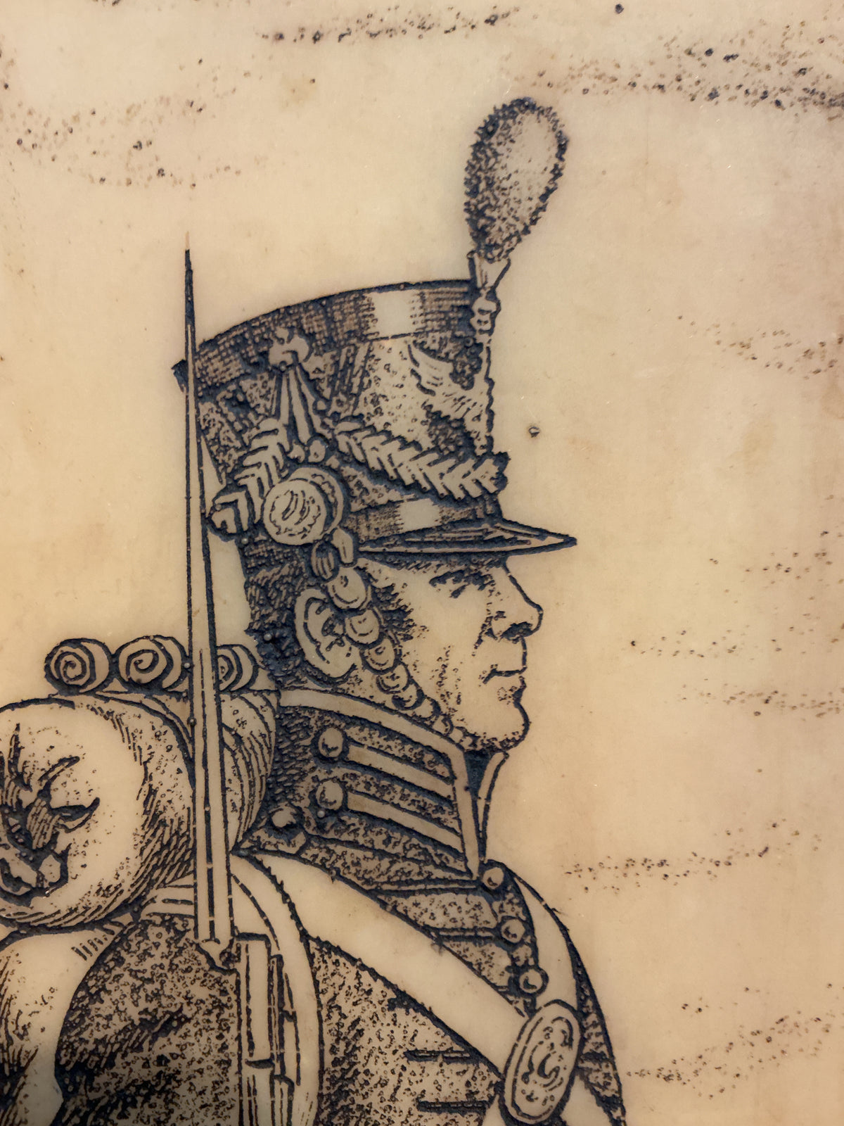 1966 Infantry Solider Resin Scrimshaw on Chambray in Gold Frame