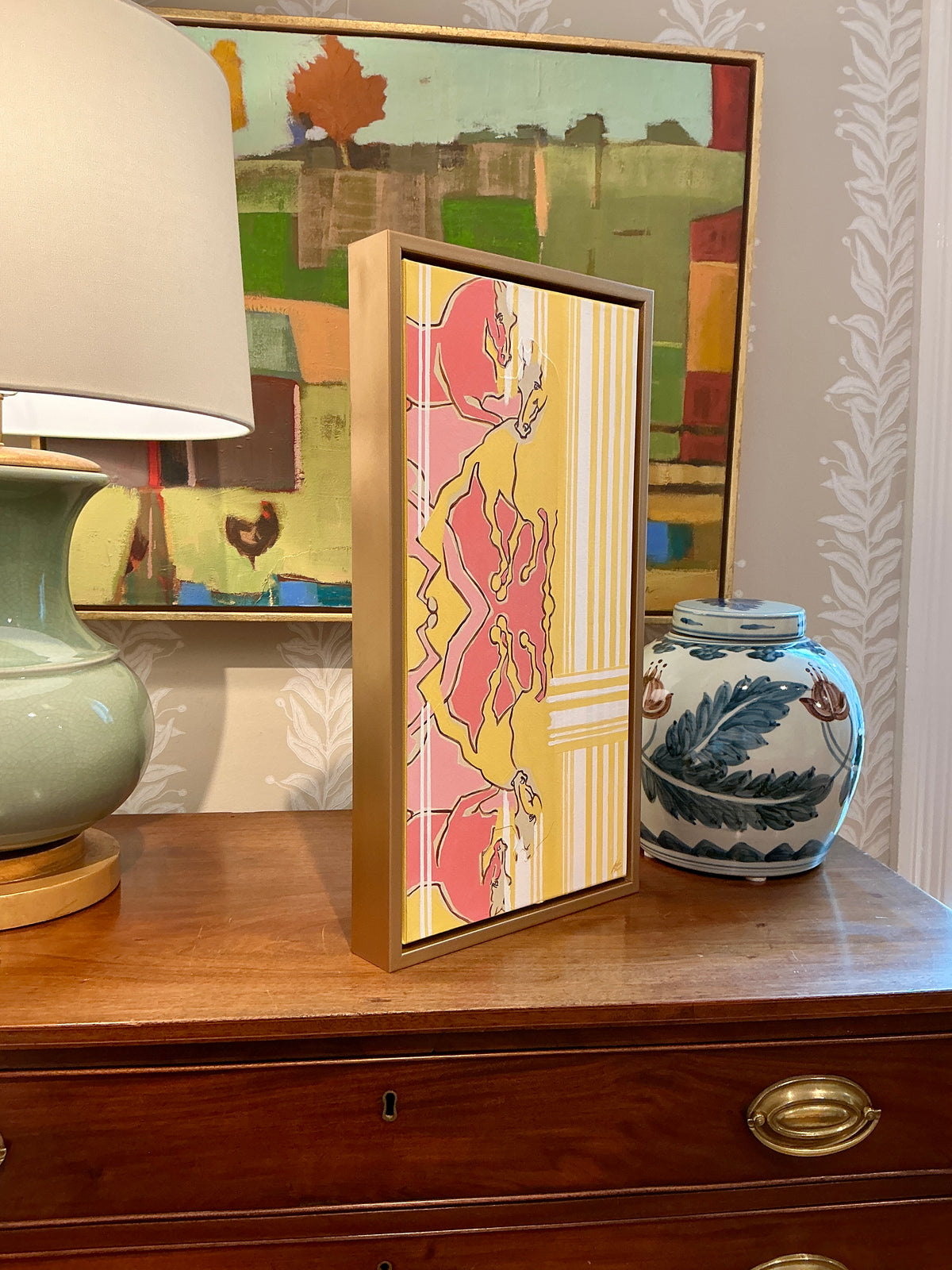 Heather Carey In Full Stride Horse Portrait Mixed Media in Gold Frame