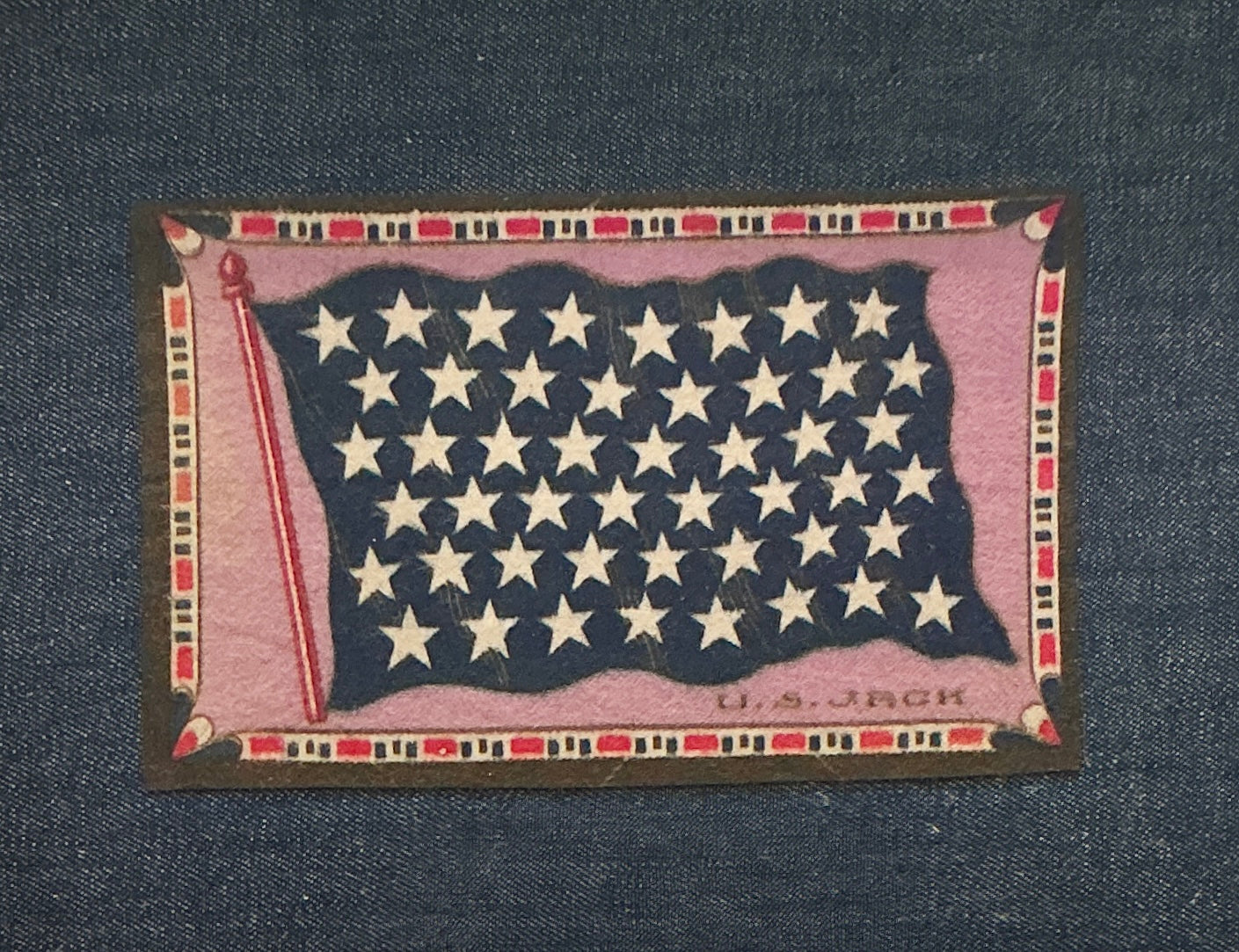 Antique Union Jack Flag Felt on Chambray in Gold Frame