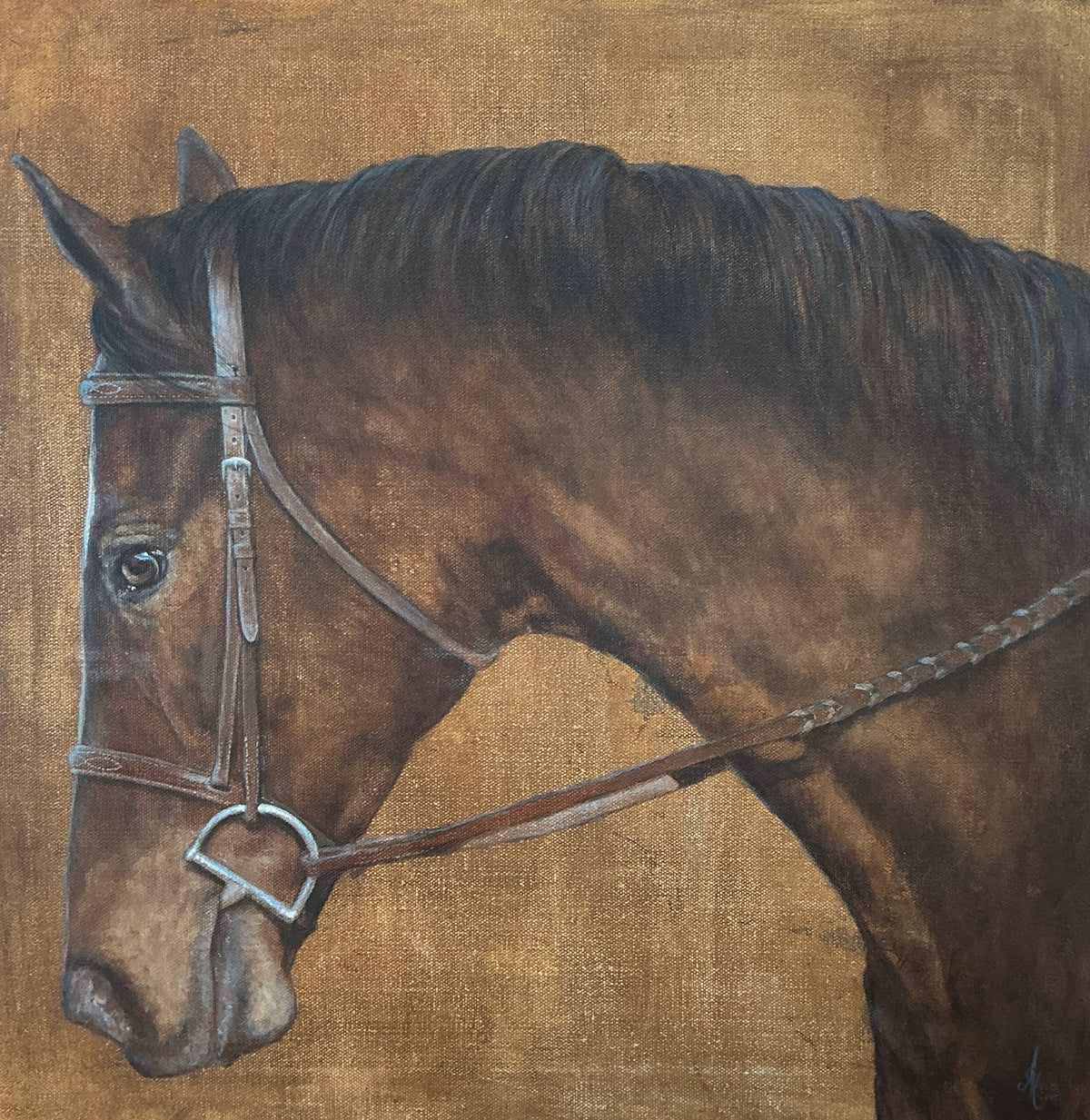 Andrea Hennings Velvet Horse Portrait Painting in Wood Floater Frame