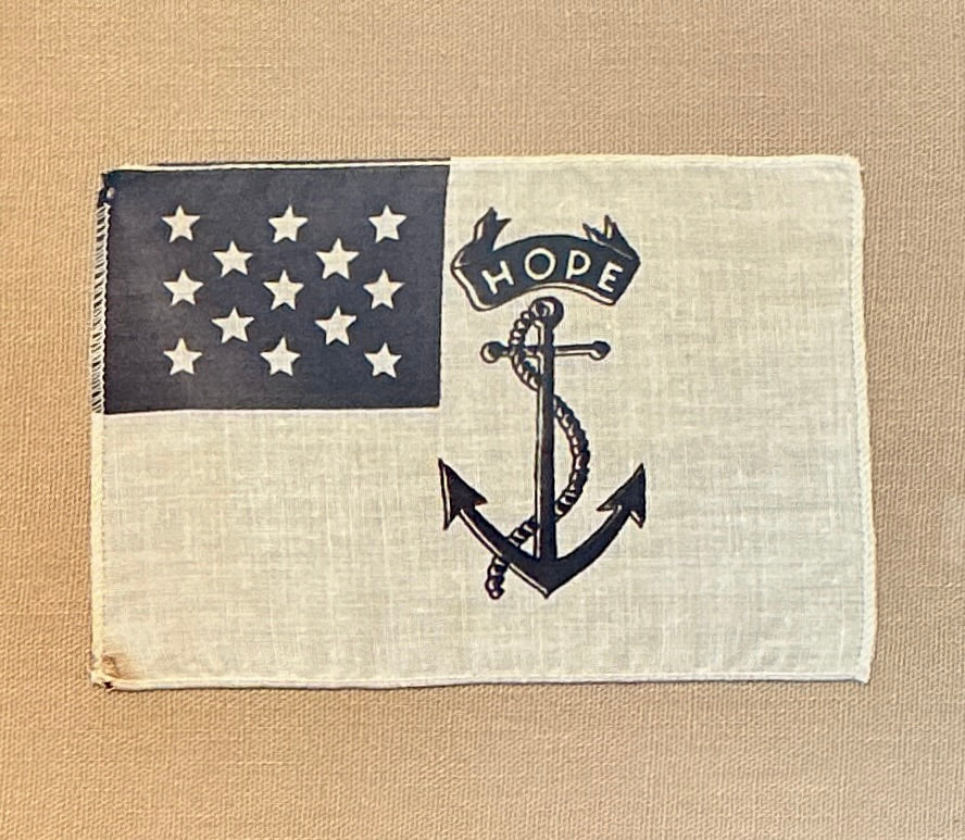 Vintage Rhode Island Regiment Flag on Taupe Canvas in Antique Dark Gold Frame