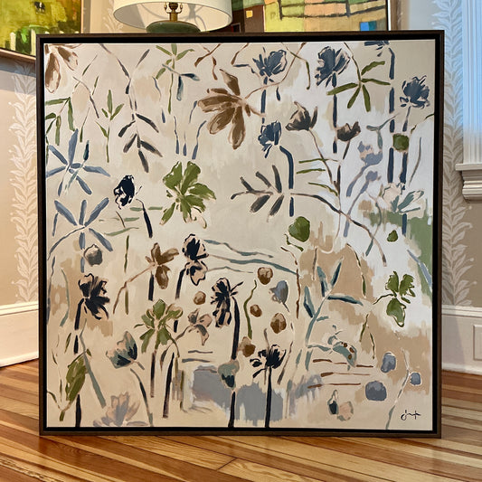 Jessa Butler Picnic With Ladybugs Expressionist Botanical Painting in Wood Floater Frame