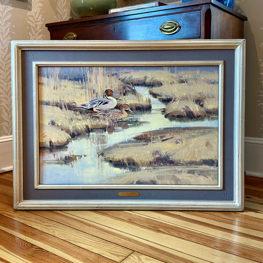 Jim Morgan Saltgrass Sultan Landscape Oil Painting in Silver and Blue Frame
