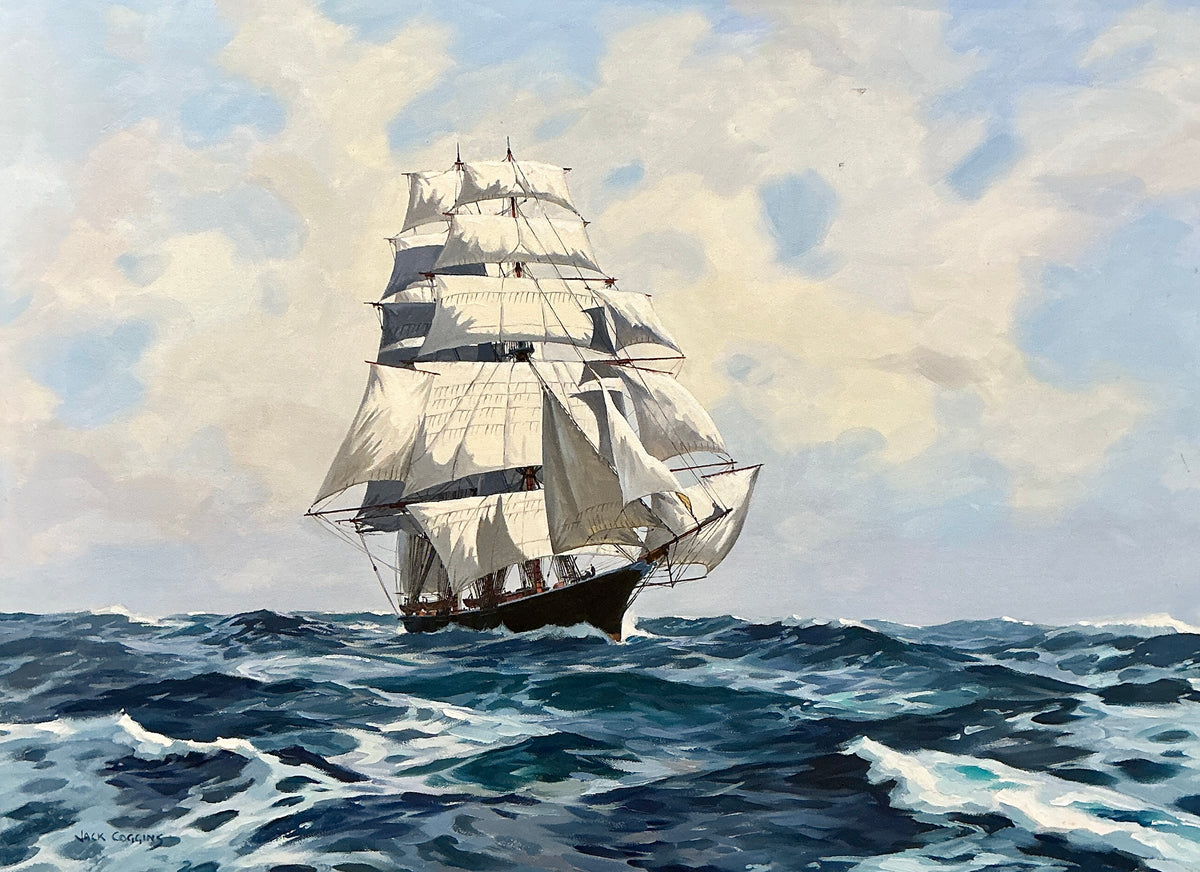 Jack Banham Coggins American Clipper Challenger Ship Portrait Seascape Oil Painting in Gold Frame