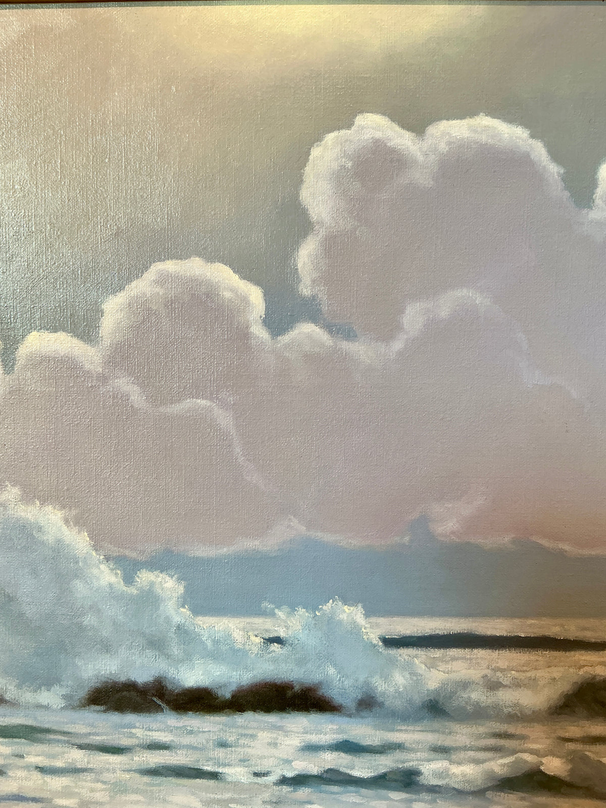 Anthony R. Thompson Moonlit Surf Monhegan Island Maine Seascape Oil Painting in Gold Frame