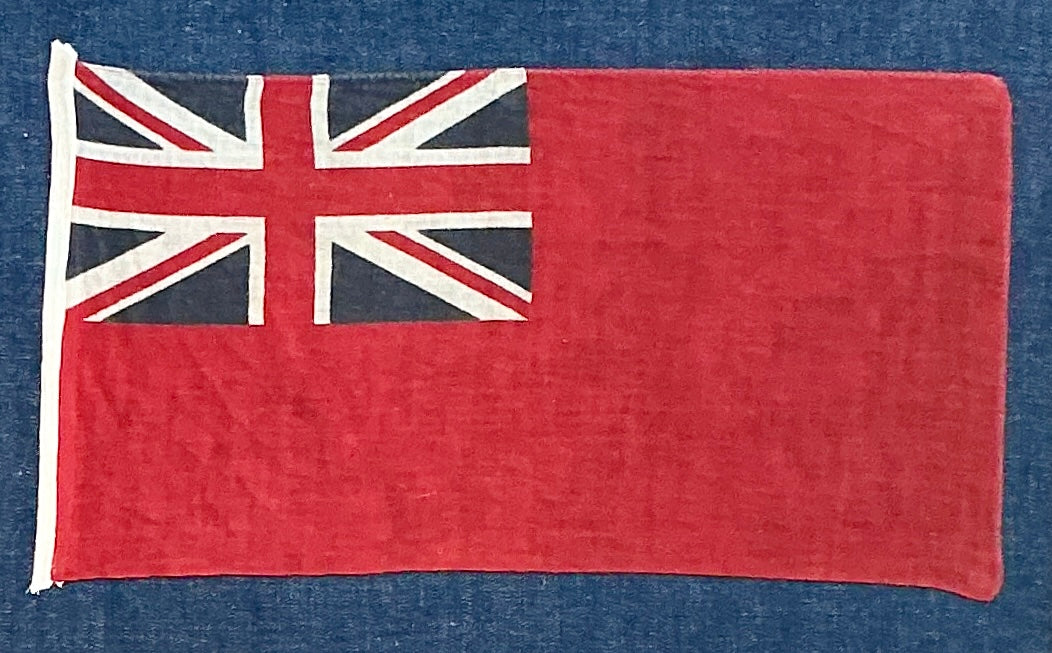 Vintage Cotton British Red Ensign Flag on Dark Chambray in Wood Frame with Gilded Liner