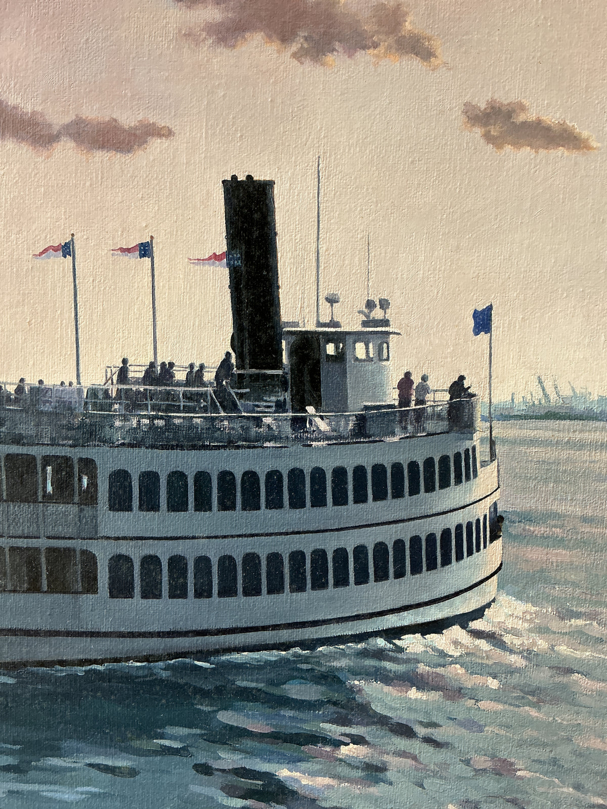 Anthony R. Thompson Harbor Cruise Statue of Liberty New York City Ellis Island Oil Painting in Gold Frame