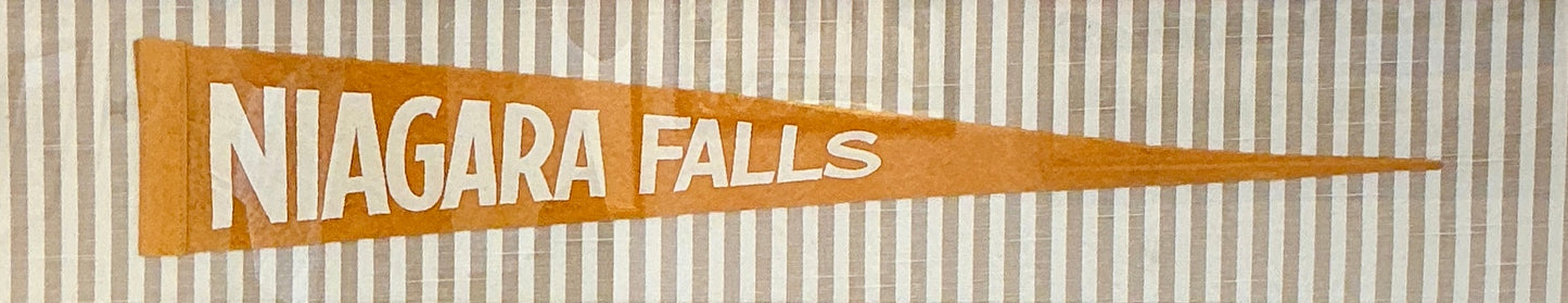 Vintage Niagara Falls Pennant on Taupe Stripes in Gold Frame