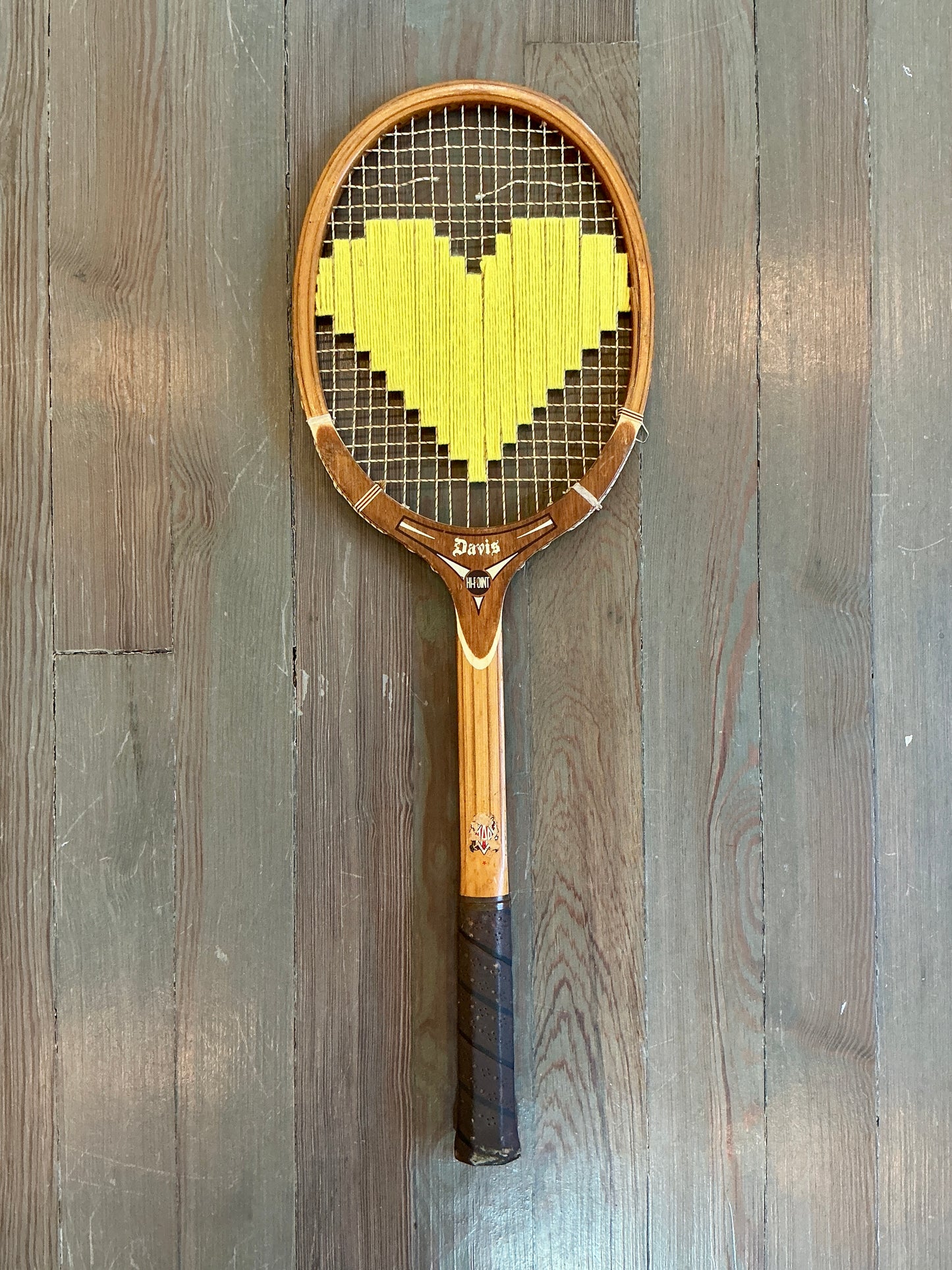 Vintage Embroidered Yellow Heart Tennis Racket