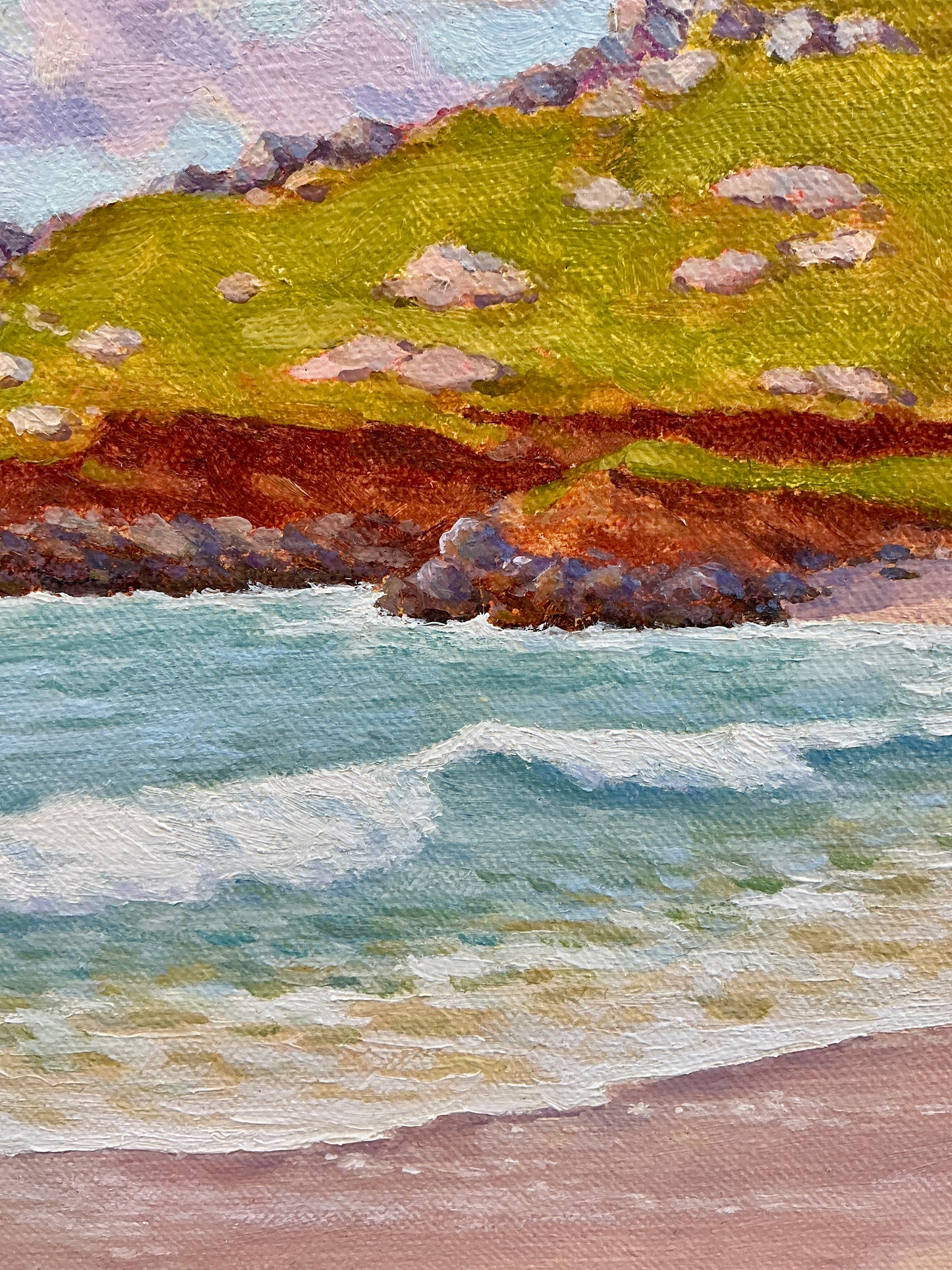 Anthony R. Thompson Chapel at St. Ives Cornwall England Coastal Landscape Oil Painting in Gold Frame