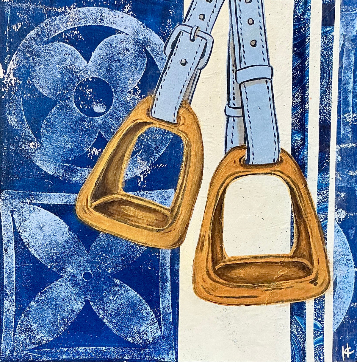Heather Carey Stable Heirloom Horse Stirrups Still Life Mixed Media in Gold Frame