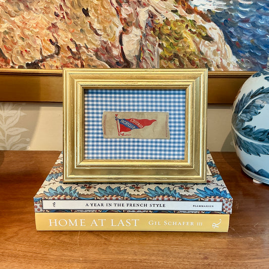 Antique Chicago Yacht Club Tobacco Silk on Blue Gingham in Gold Frame