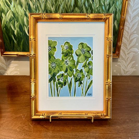 Alison Diamond McElroy Salt Meadow II Abstract Floral Painting in Gold Bamboo Frame