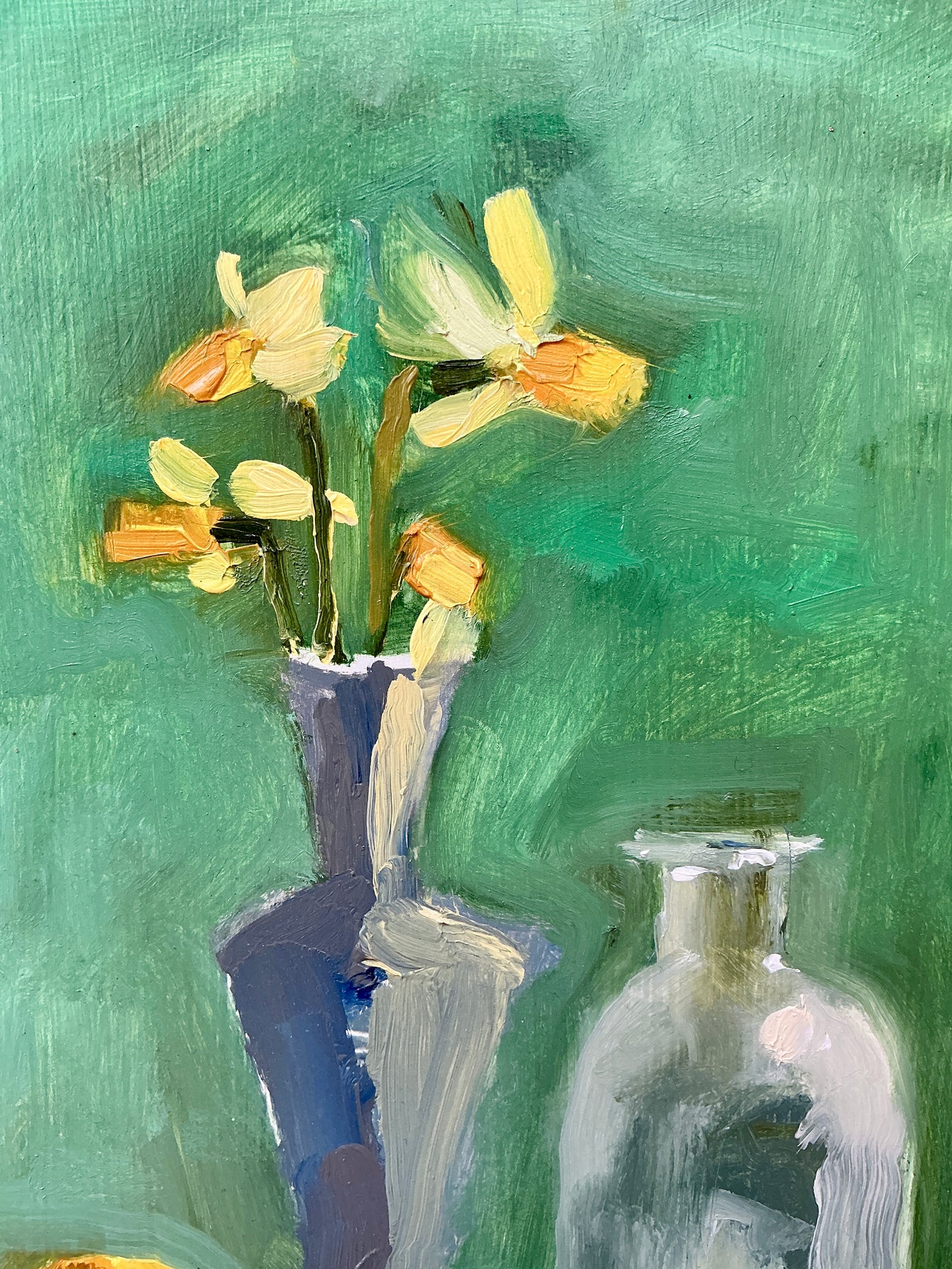 Gretchen McGinnis Springs First Mini Daffodils Still Life Oil Painting in Gold Frame