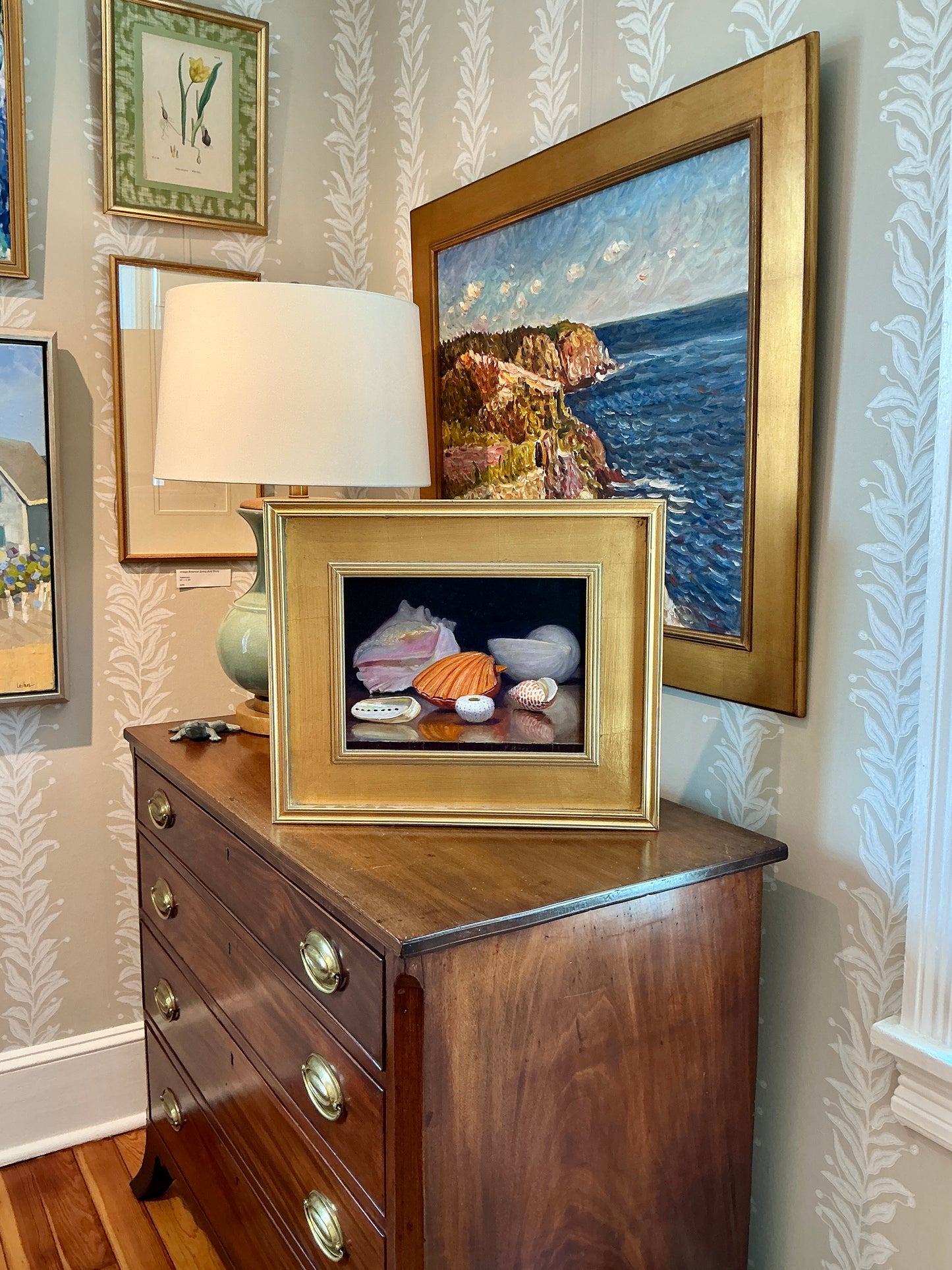 Youqing Wang Seashells On Table Still Life Oil Painting in Gold Frame