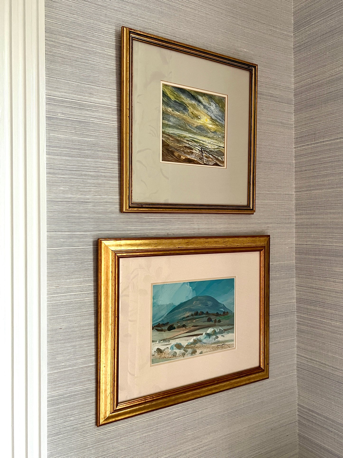Ken Longcake "Time and Tide" 1993 Abstract Seascape Painting in Gold Frame