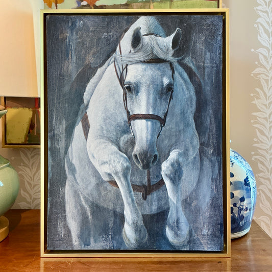 Andrea Hennings Determined Horse Portrait Painting in Gold Floater Frame