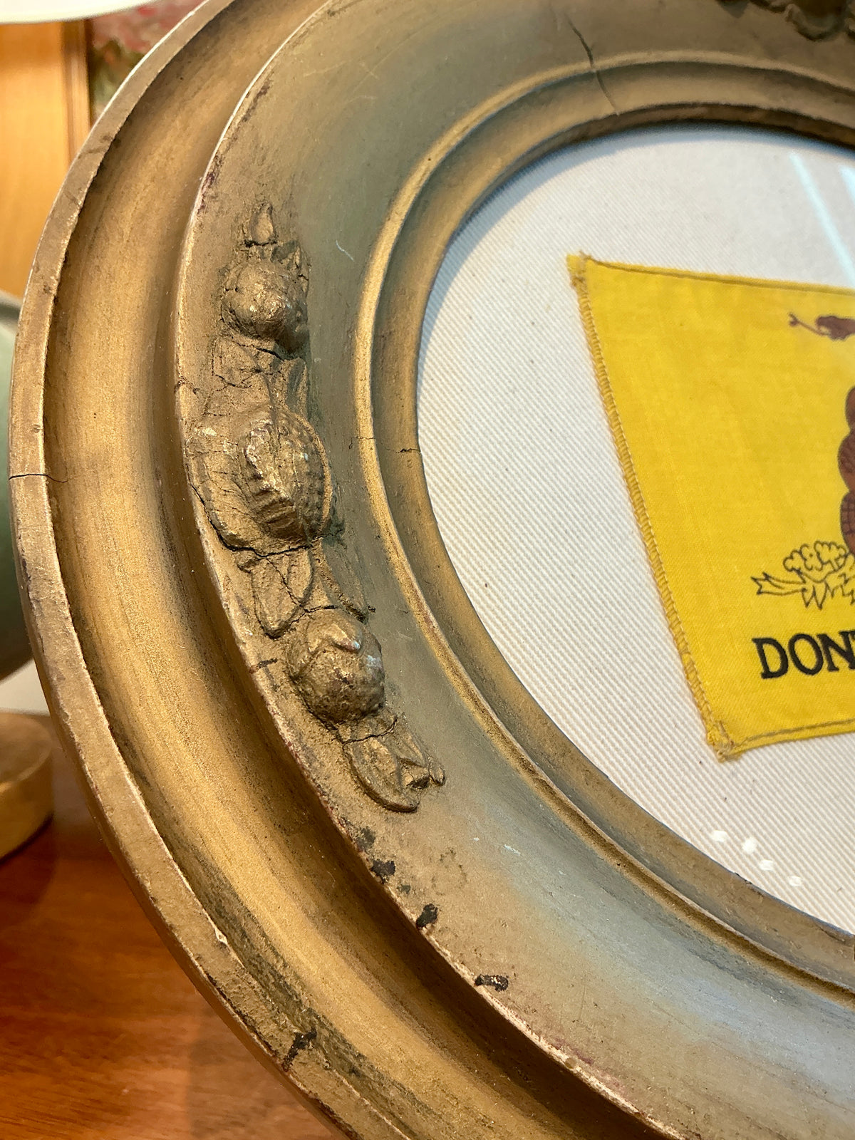 Vintage Gadsden Flag on Ivory Duck Cloth in Oval Dark Gold Frame