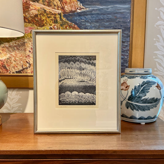Tony Rosati Ice Flow Landscape Monotype in Silver Frame