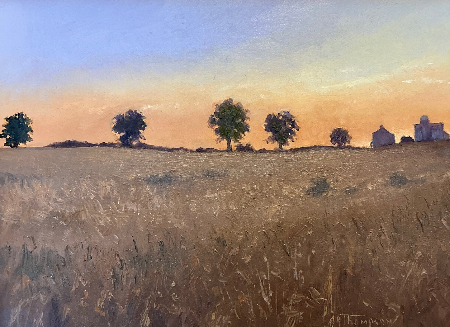 Anthony R. Thompson Early Morning Landscape Oil Painting in Gold Frame
