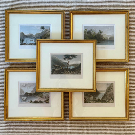 Set of Five 19th Century Hudson Valley W.H. Bartlett Lithographs in Gold Frames