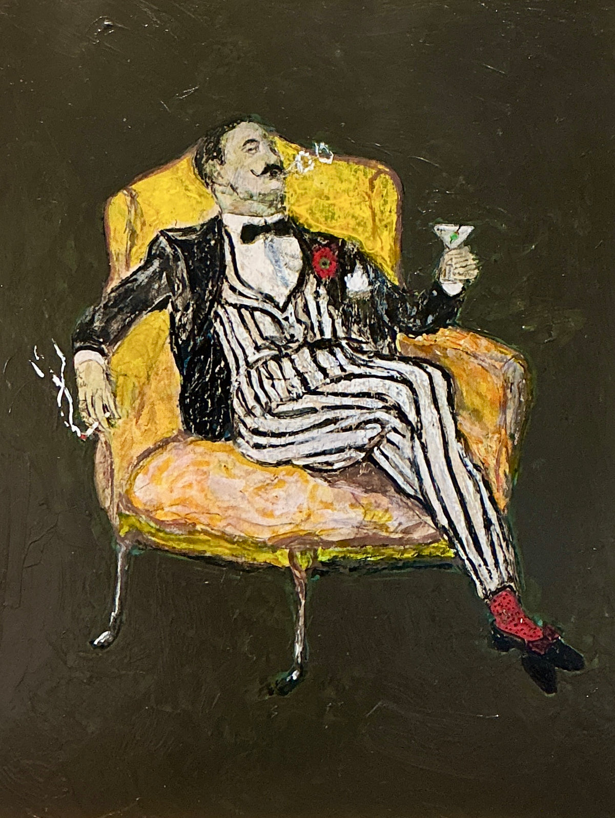 The Foppish Gentleman's Cocktail Hour Portrait Oil Painting in Ornate Gold Frame