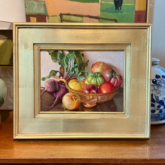 Youqing Wang Summer Tomatoes Basket Still Life Oil Painting in Gold Frame