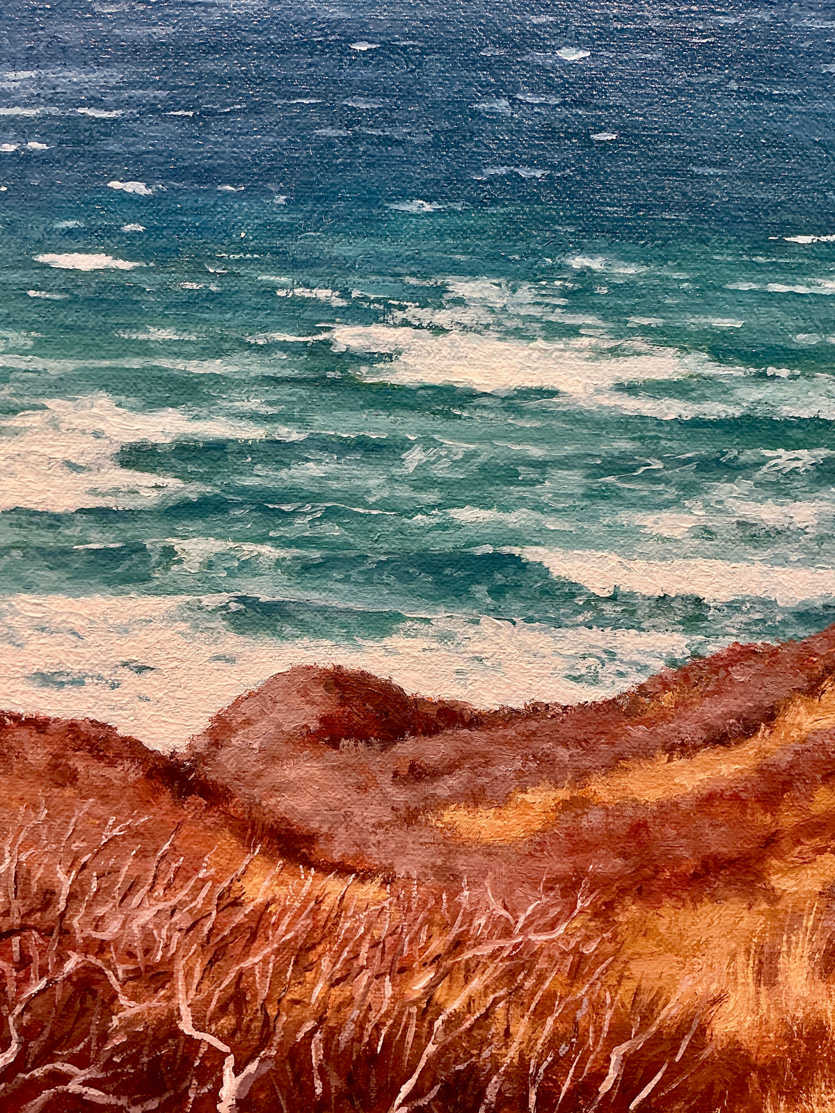 Anthony R. Thompson View From Aquinnah Martha's Vineyard Landscape Oil Painting in Gold Frame