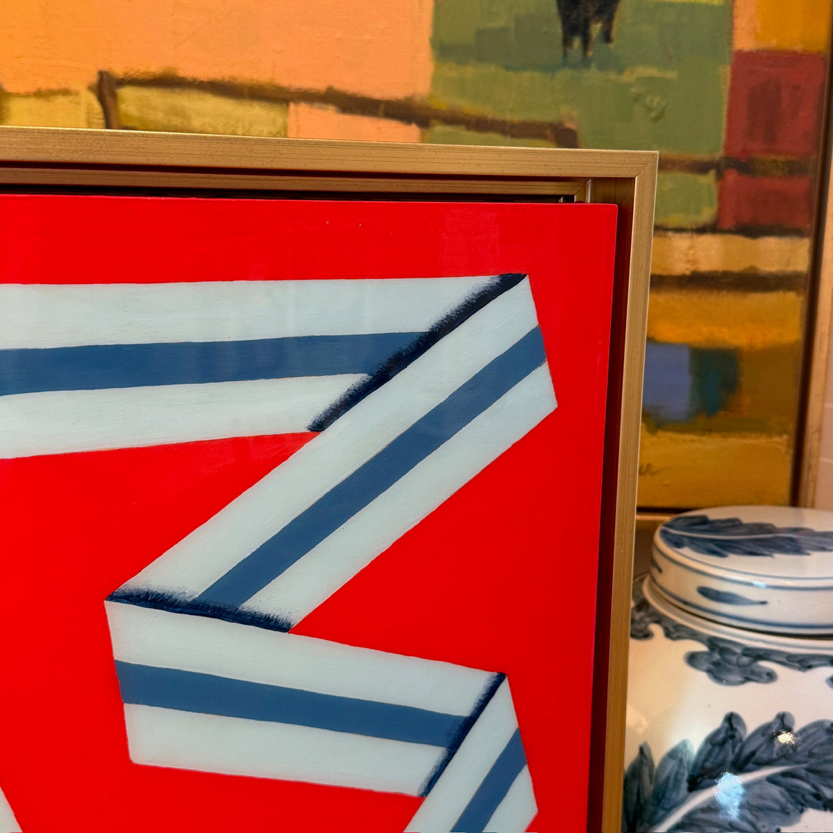 Lacey Craig Hooper Strawberry Ribbon Series Painting in Gold Floater Frame