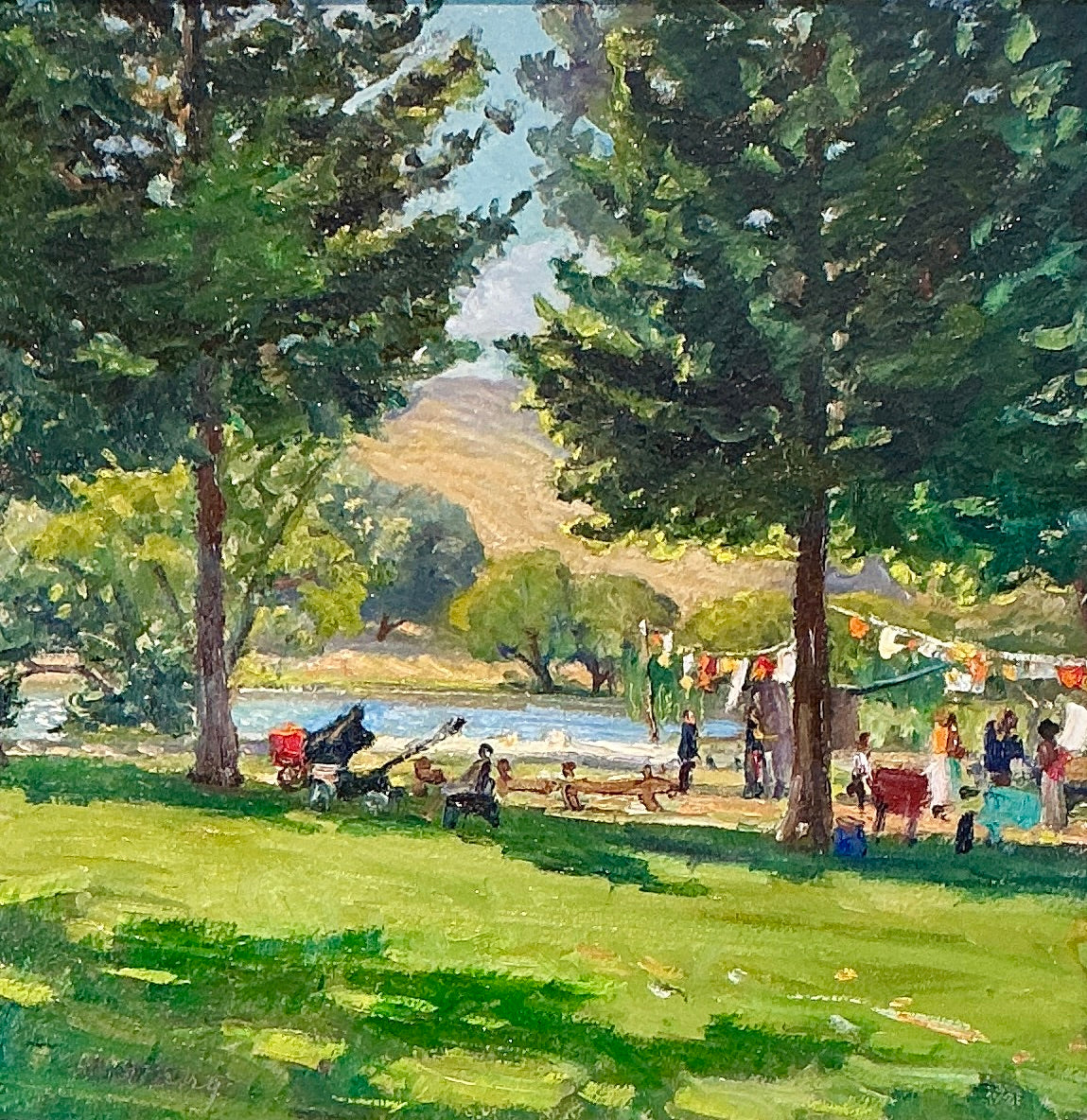 Youqing Wang Party in the Park Landscape Oil Painting in Gold Frame
