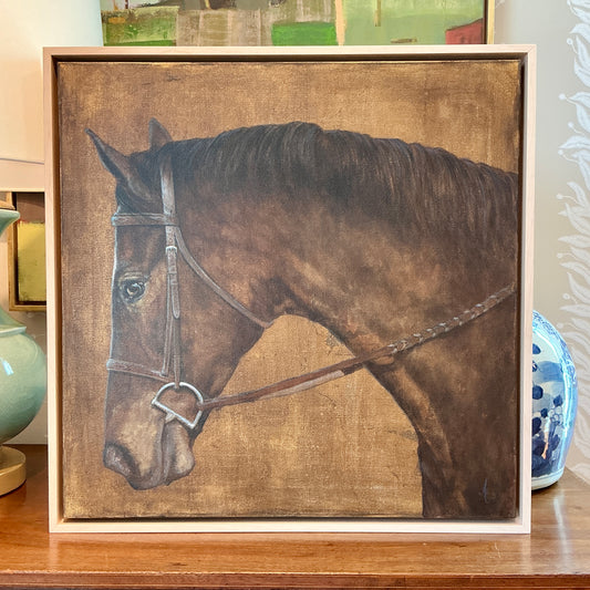 Andrea Hennings Velvet Horse Portrait Painting in Wood Floater Frame