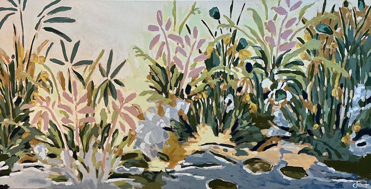Jessa Butler Lavender Fields Forever Expressionist Botanical Painting in Gold Floater Frame