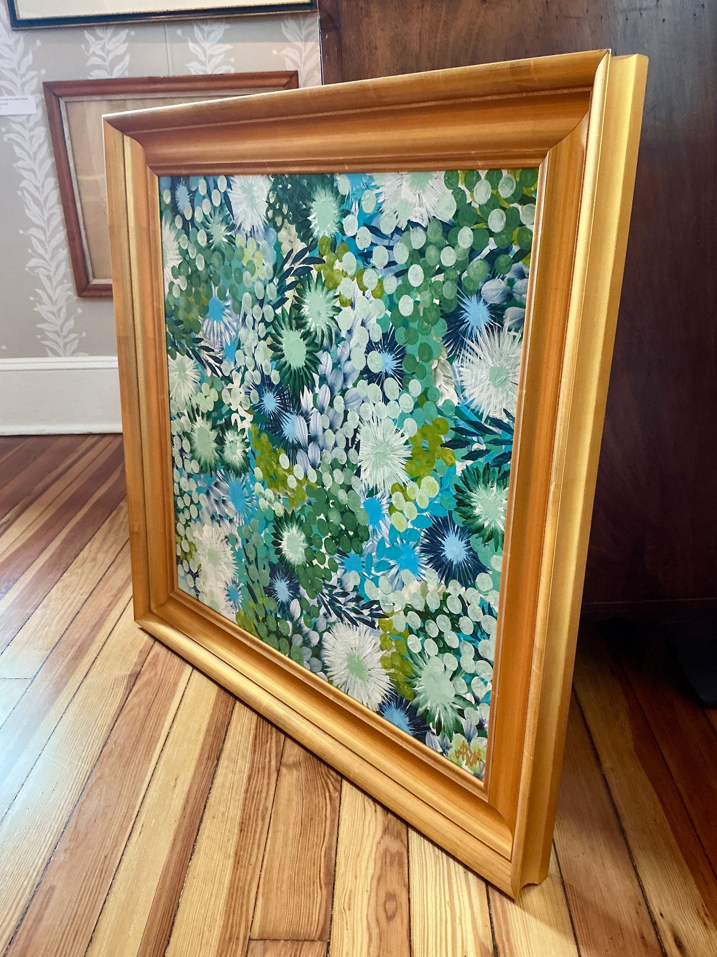 Alison Diamond McElroy Spring Fling Abstract Floral Painting in Gold Frame