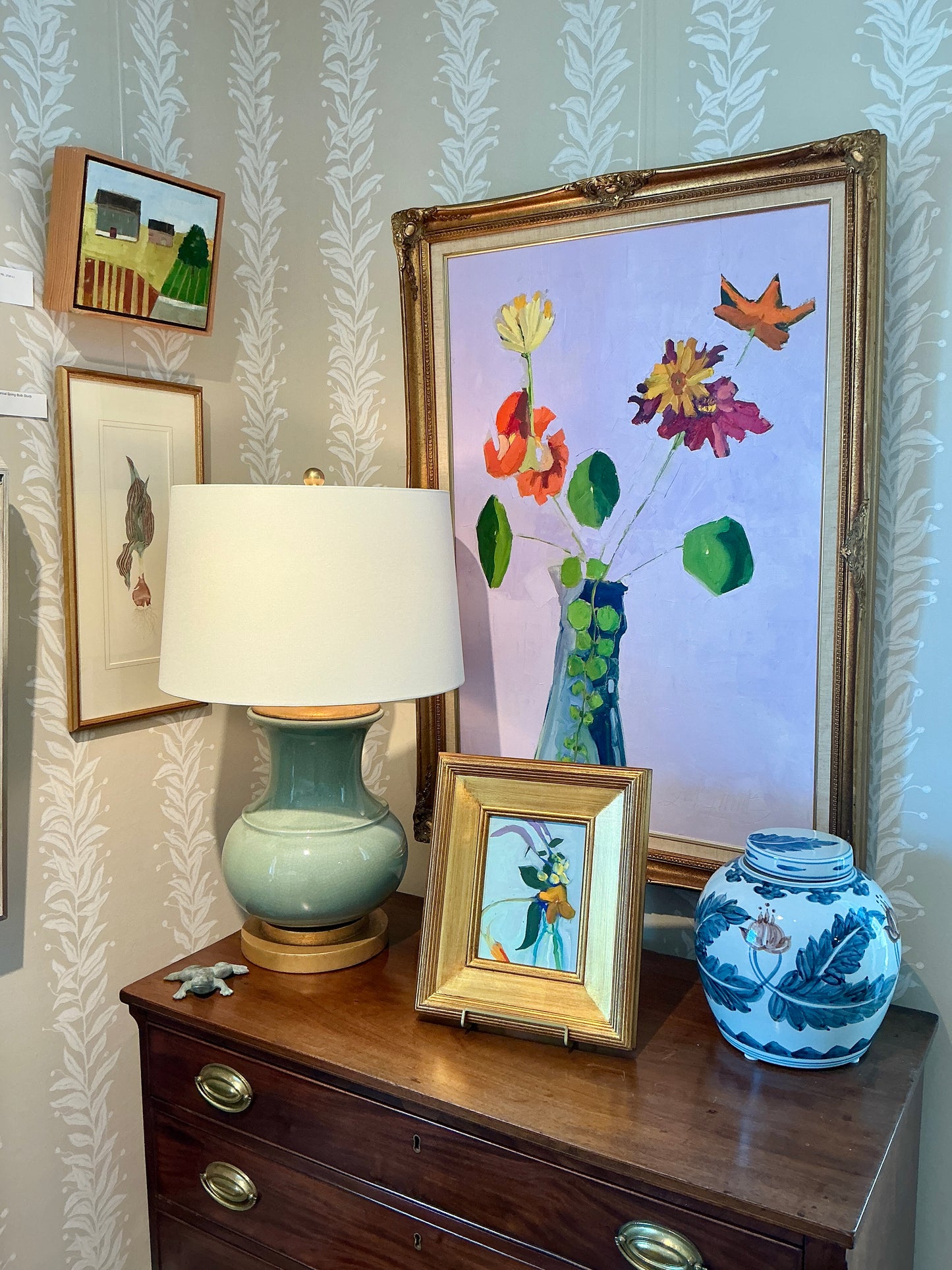 Gretchen McGinnis Nasturtium Still Life Floral Oil Painting in Gold Frame