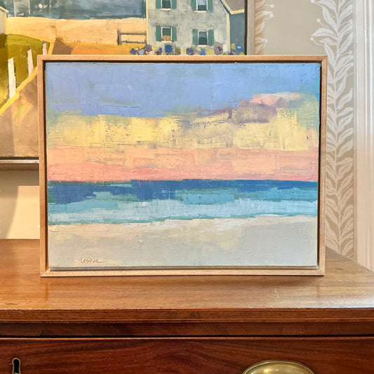 Carol Lesher Colored Mist Coastal Landscape Oil Painting in Natural Wood Frame