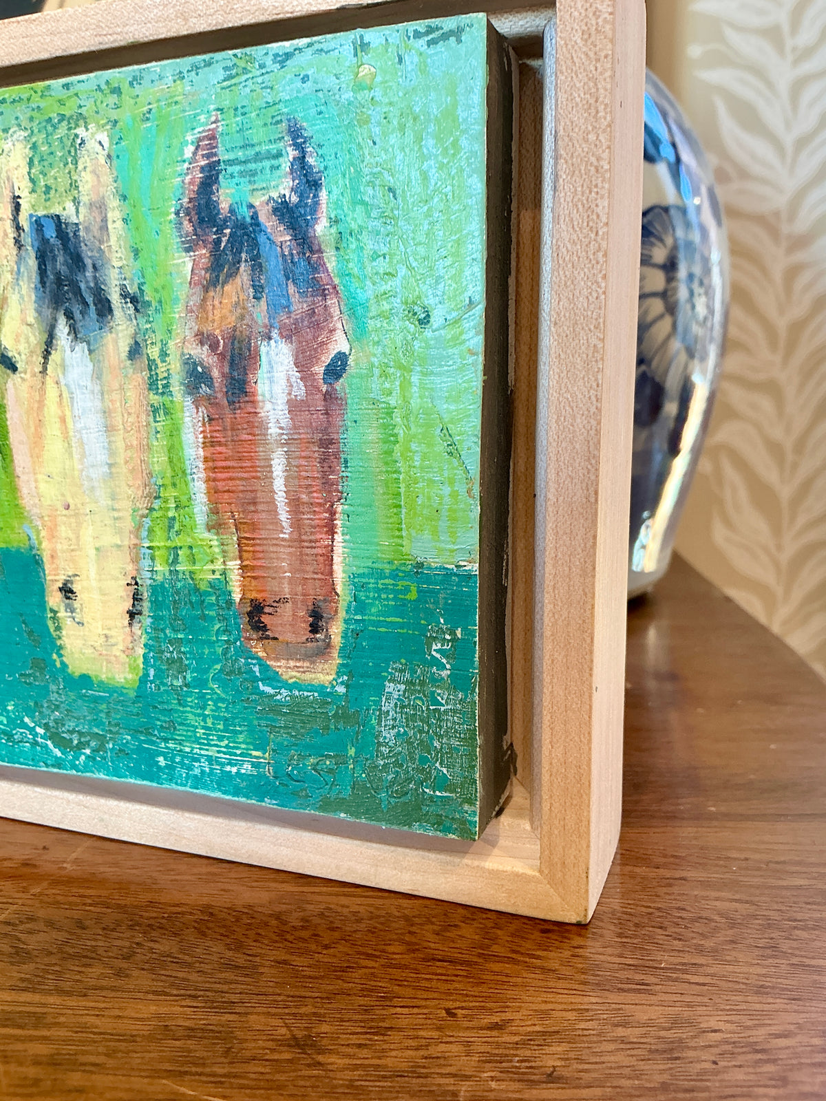 Carol Lesher Horse Trio 1 Oil Painting in Wood Frame