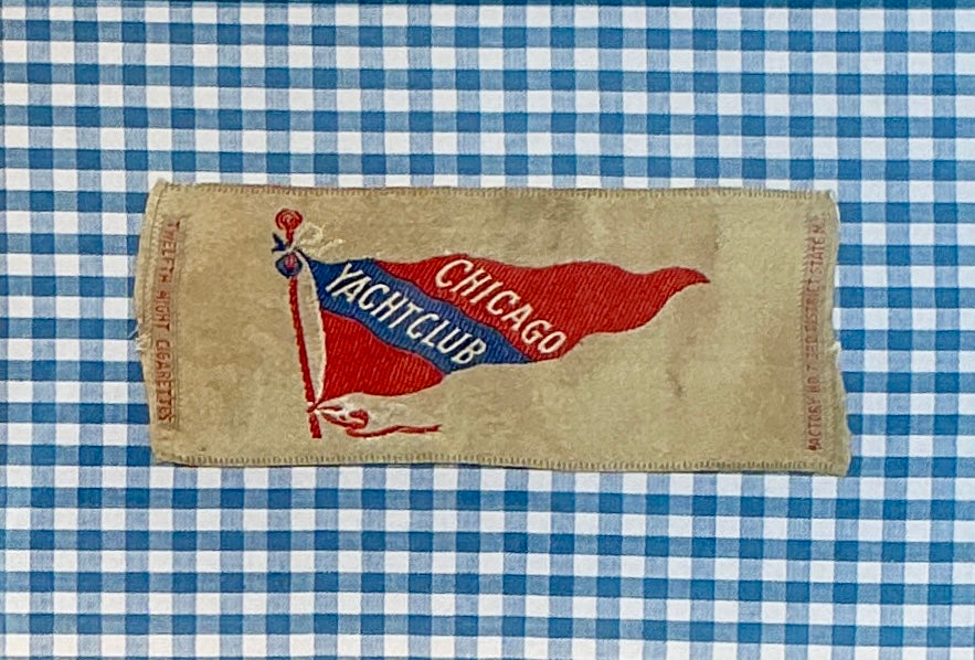 Antique Chicago Yacht Club Tobacco Silk on Blue Gingham in Gold Frame