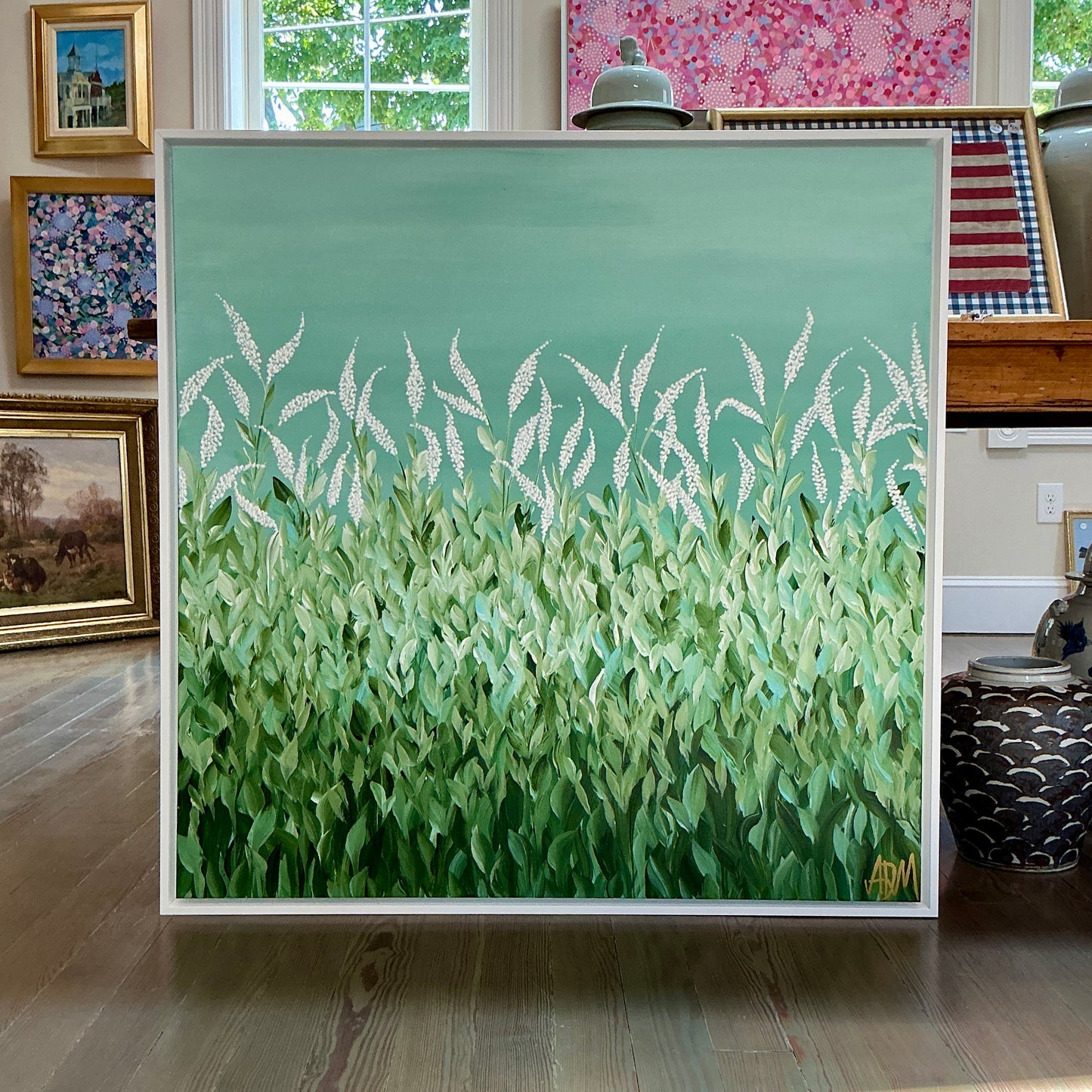 Alison Diamond McElroy Vivian's Garden Abstract Floral Painting in White Floater Frame