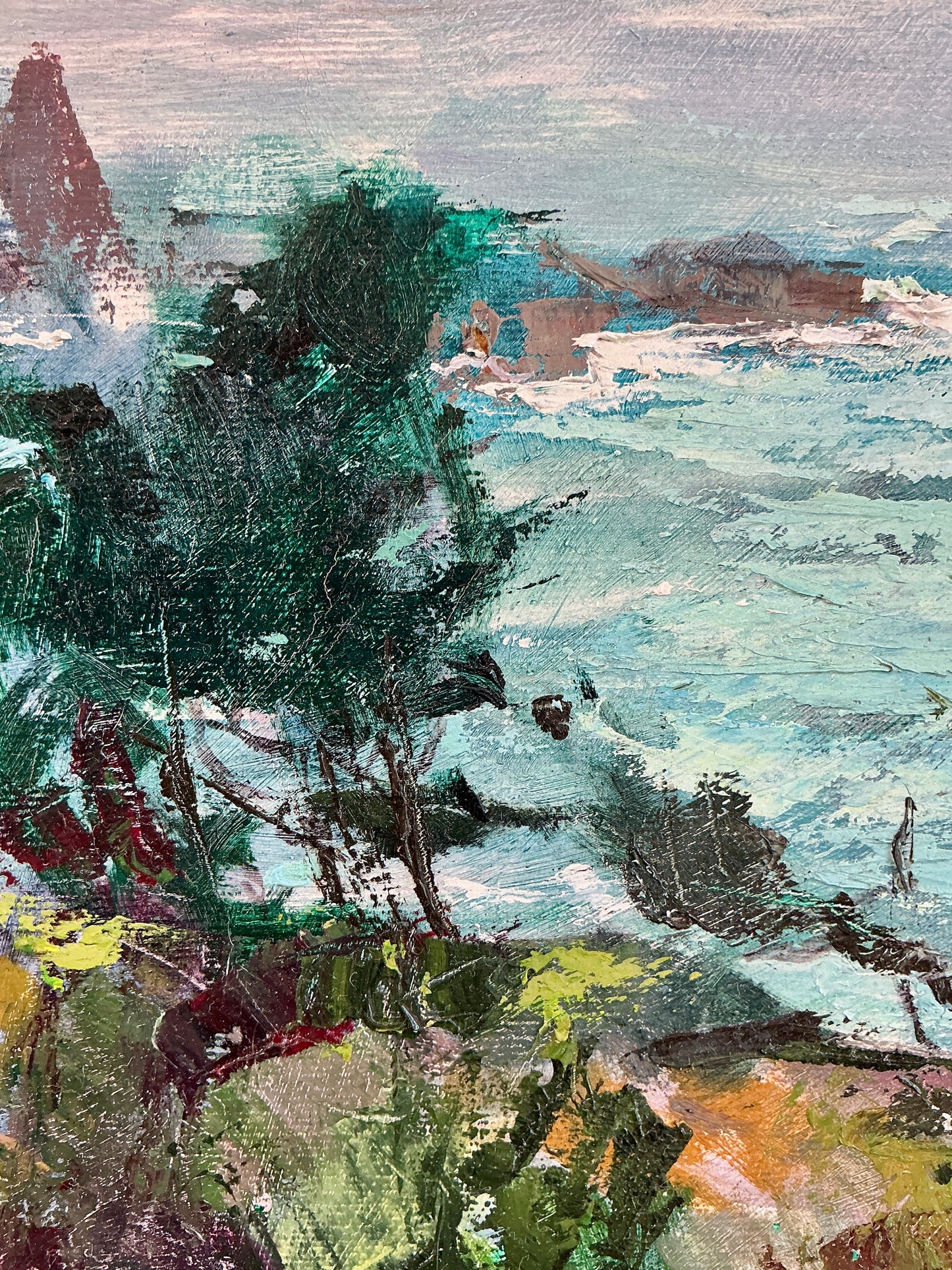 Blessing "Betty" LeMohn Buckthorne Cove Mendocino, CA Cliffside Landscape Oil Painting in Gold Frame