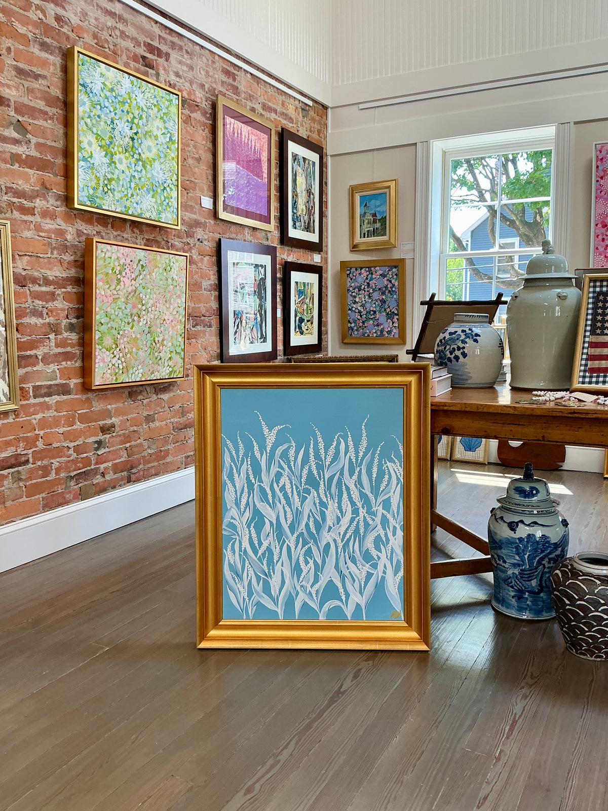 Alison Diamond McElroy Hadley In Blue I Abstract Floral Painting in Gold Frame