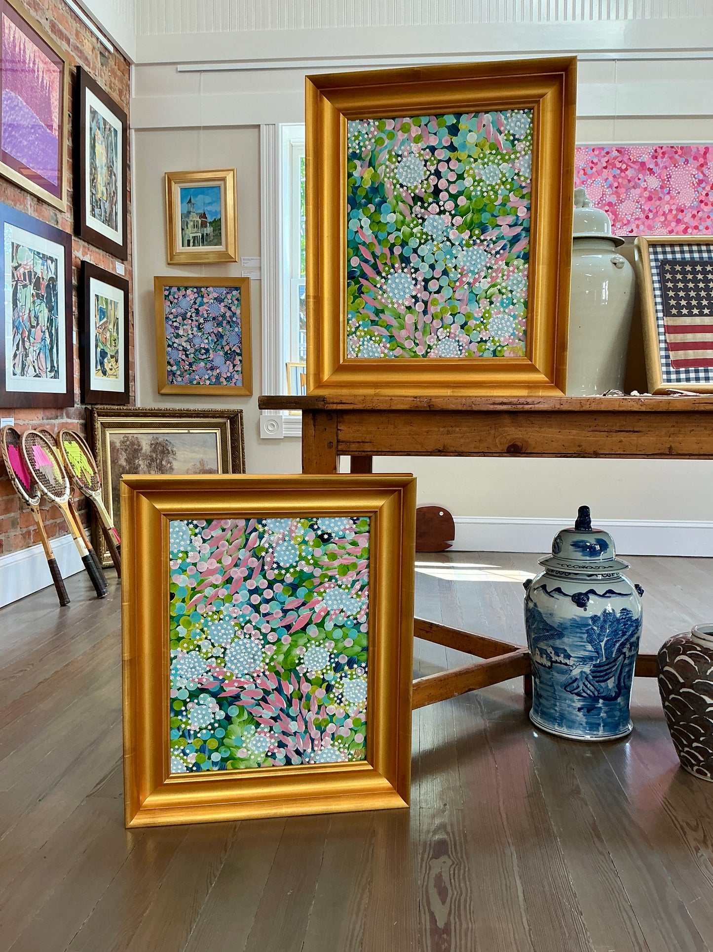 Alison Diamond McElroy June In Bloom II Abstract Floral Painting in Gold Frame