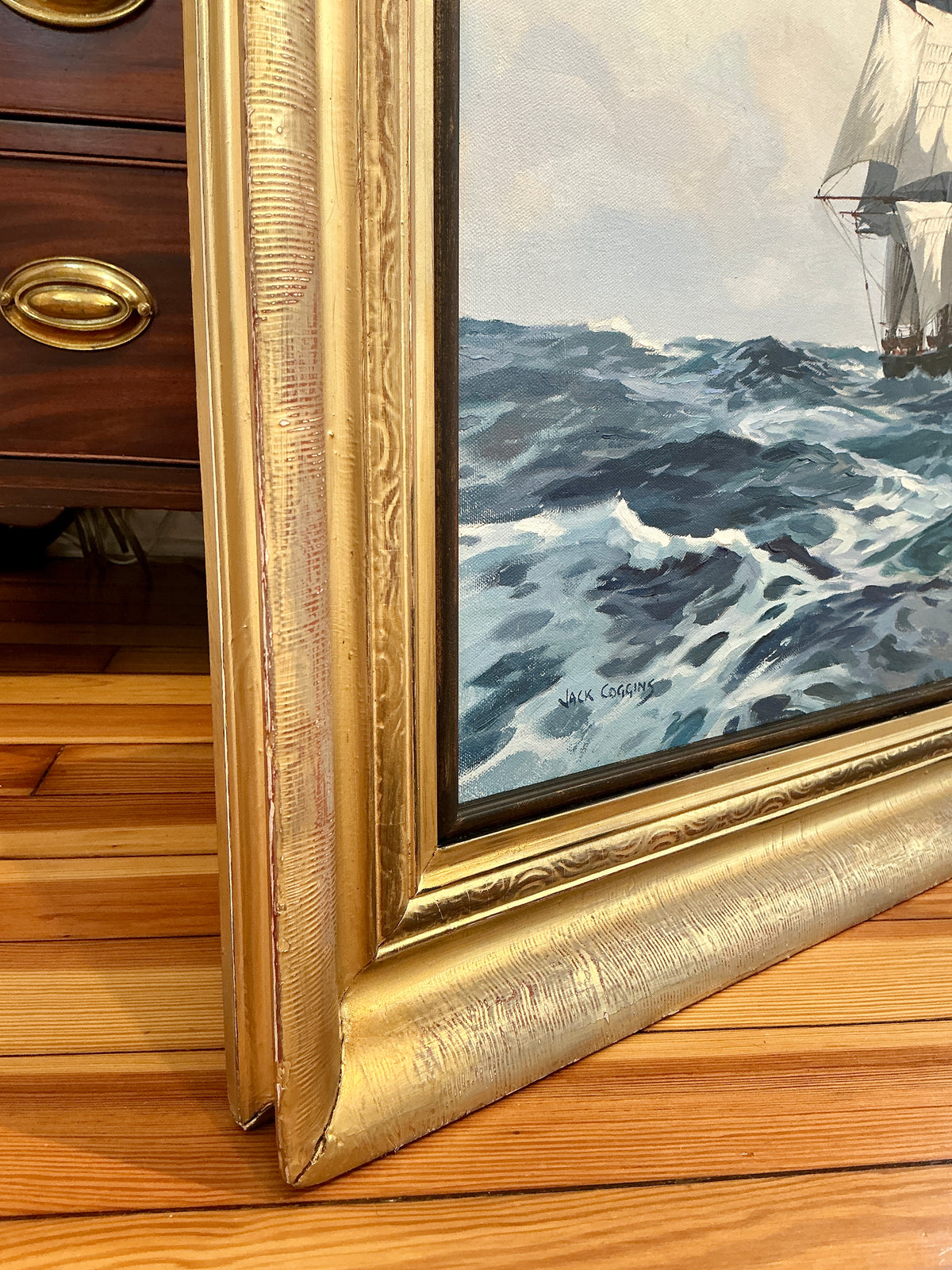 Jack Banham Coggins American Clipper Challenger Ship Portrait Seascape Oil Painting in Gold Frame