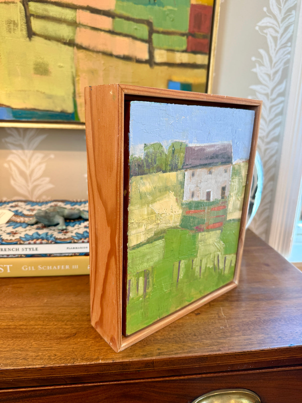 Carol Lesher Common Things Landscape Oil Painting in Natural Wood Floater Frame