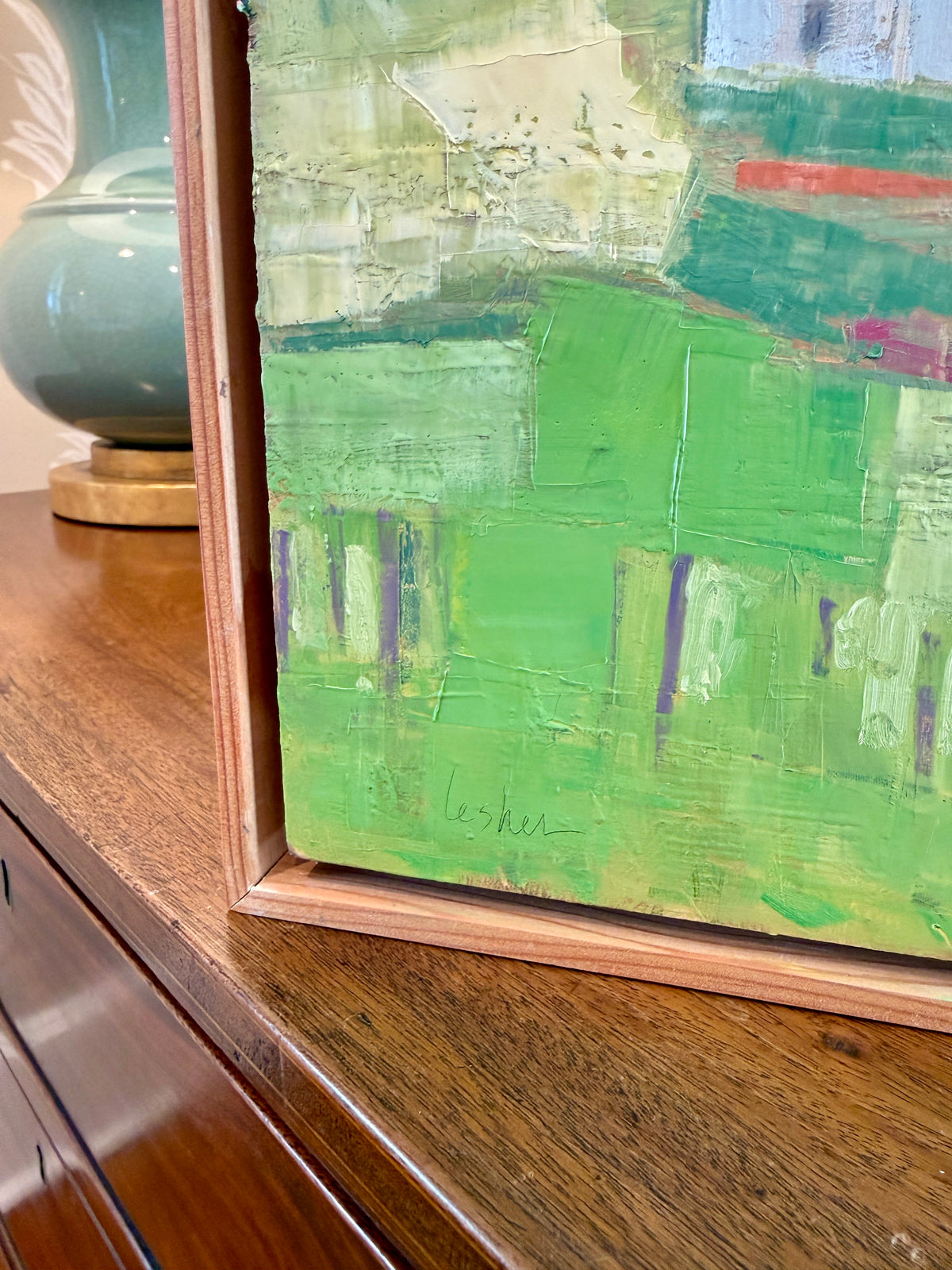 Carol Lesher Common Things Landscape Oil Painting in Natural Wood Floater Frame
