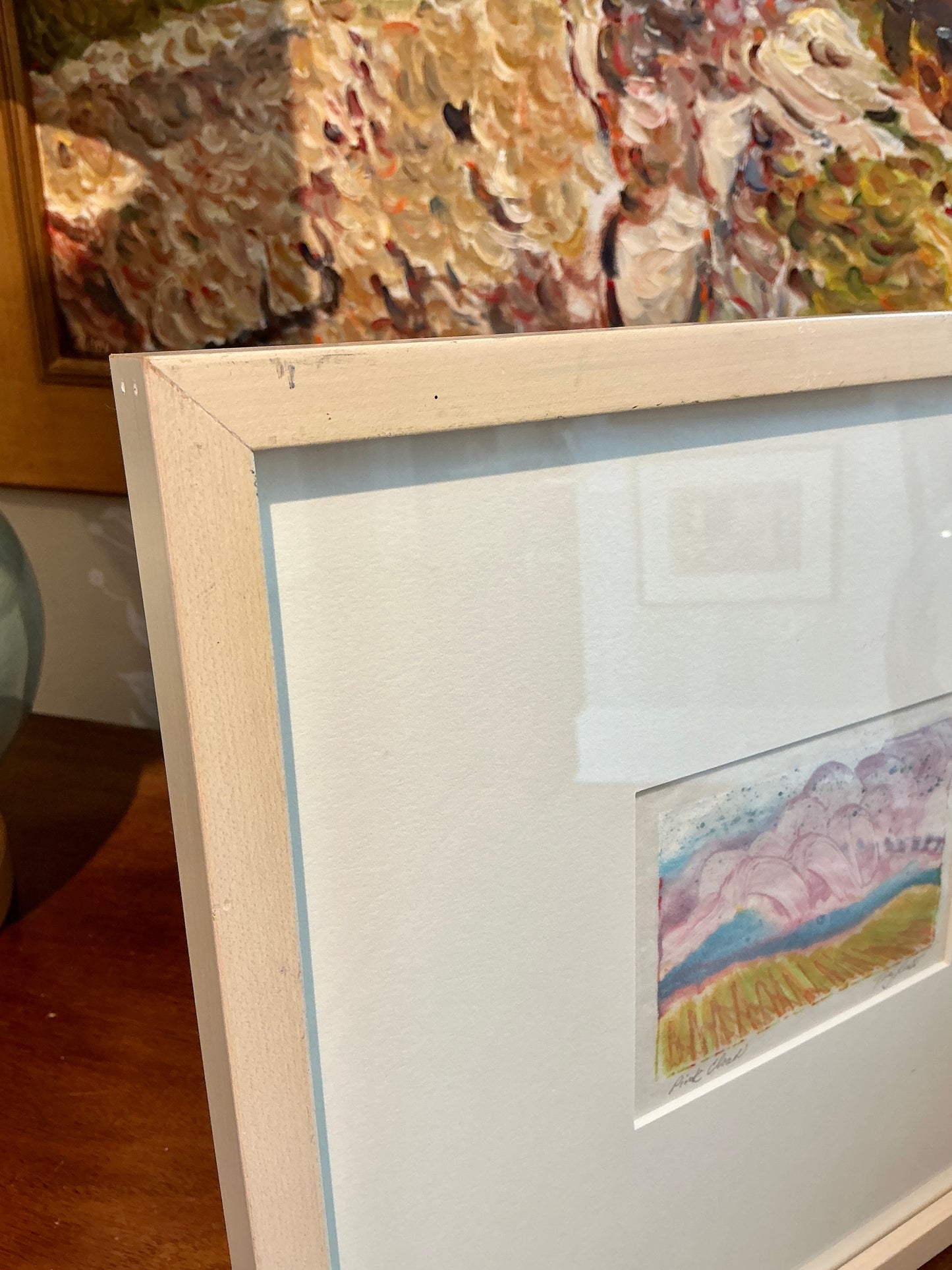Tony Rosati Pink Clouds Landscape Monotype in Wood Frame