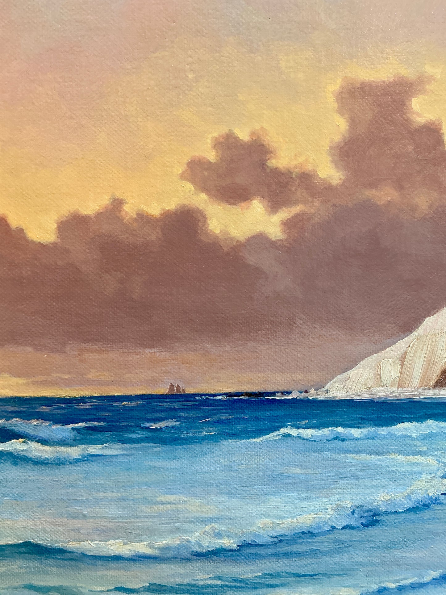 Anthony R. Thompson Surf Below Aquinnah Gay Head Coastal Landscape Oil Painting in Gold Frame