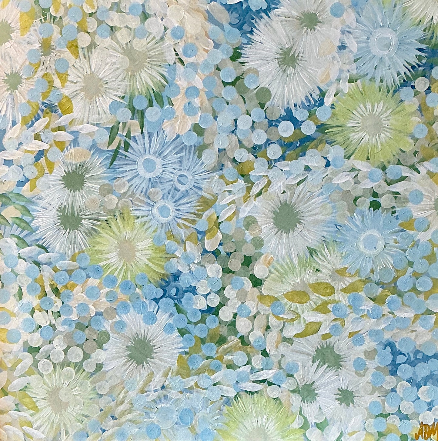 Alison Diamond McElroy Salt Air Garden Abstract Floral Painting in Gold Frame