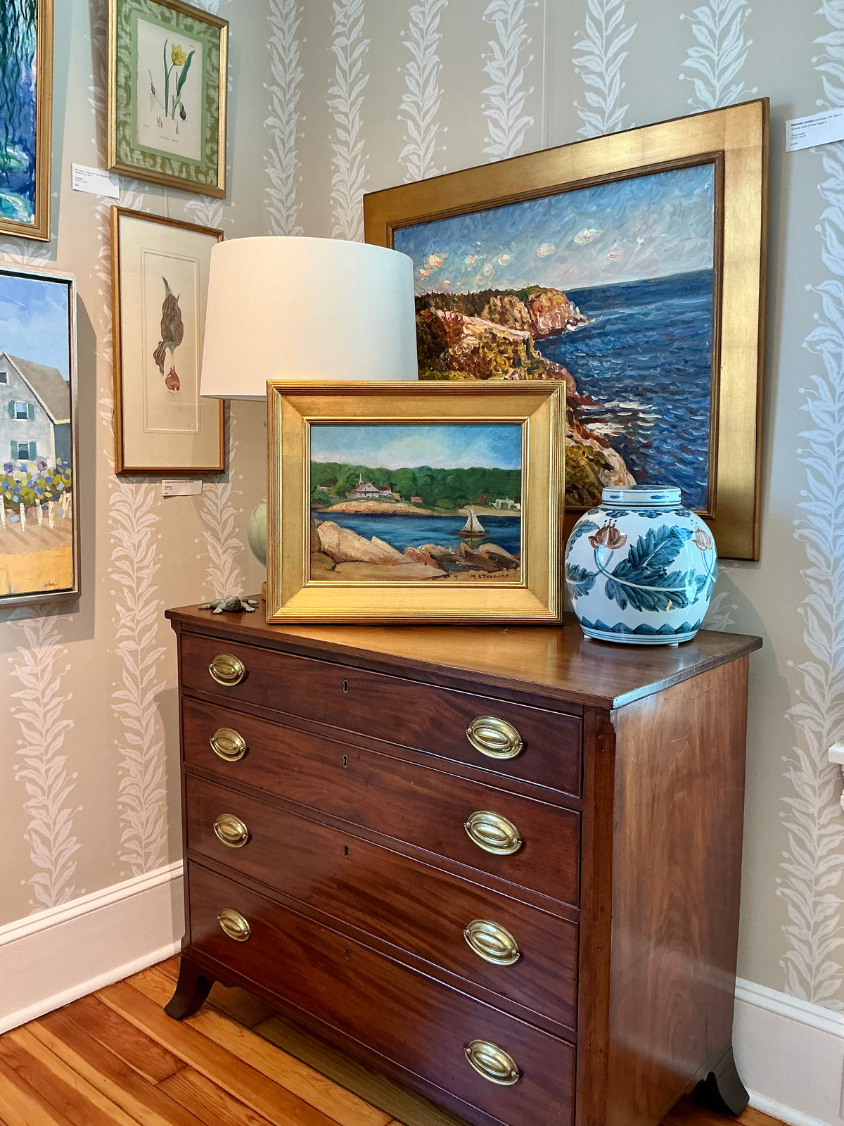 M. Stoddard Rockport, MA Coastal Landscape Oil Painting in Gold Frame