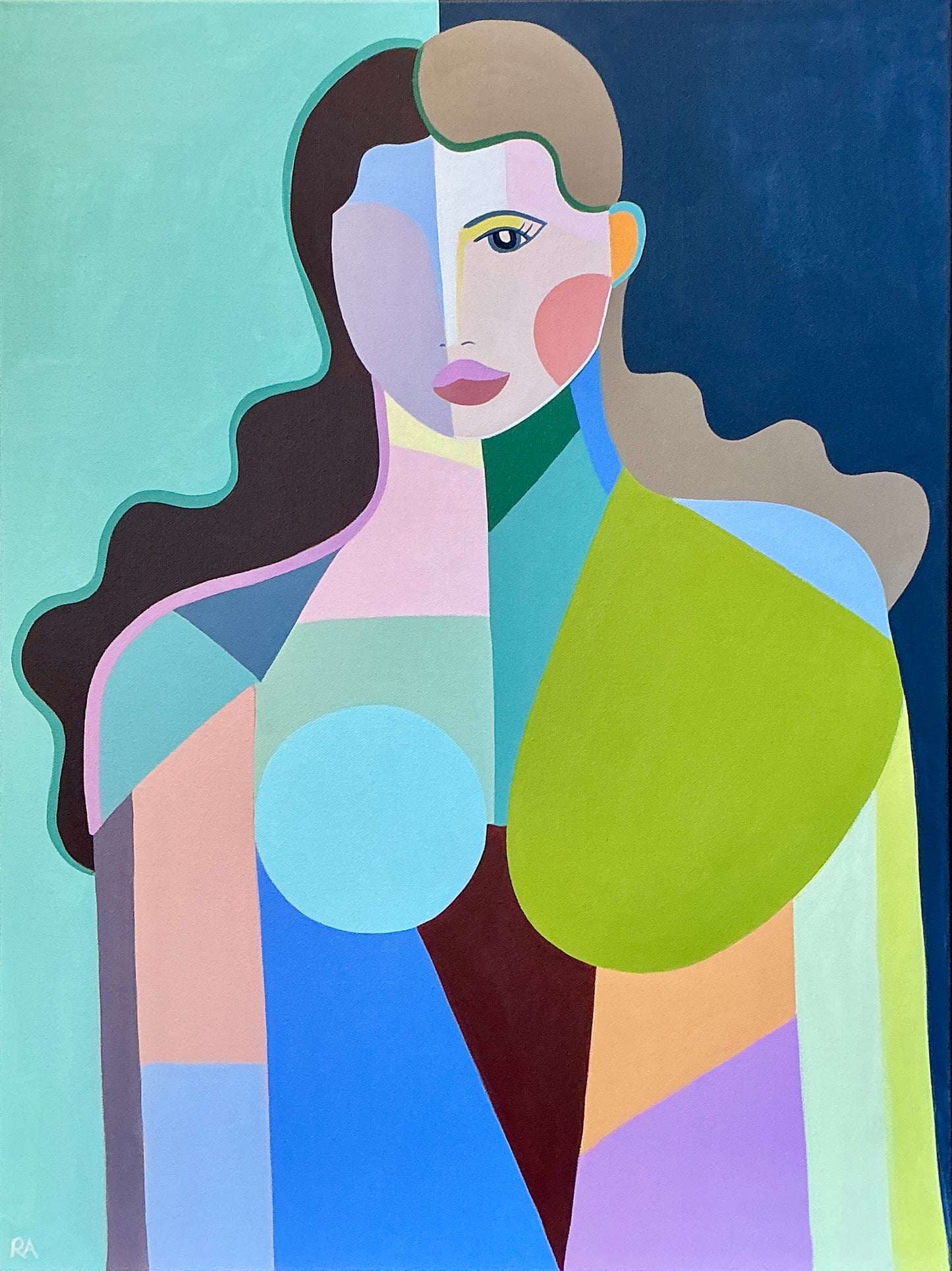 Rebecca Adler Juno Female Expressive Portrait Painting in Gold Floater Frame